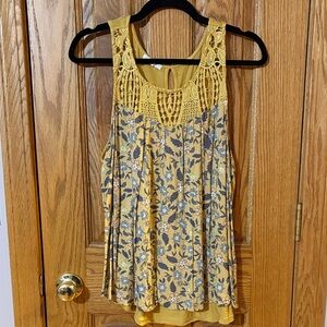 Maurices Mustard Floral Lace Tank Top